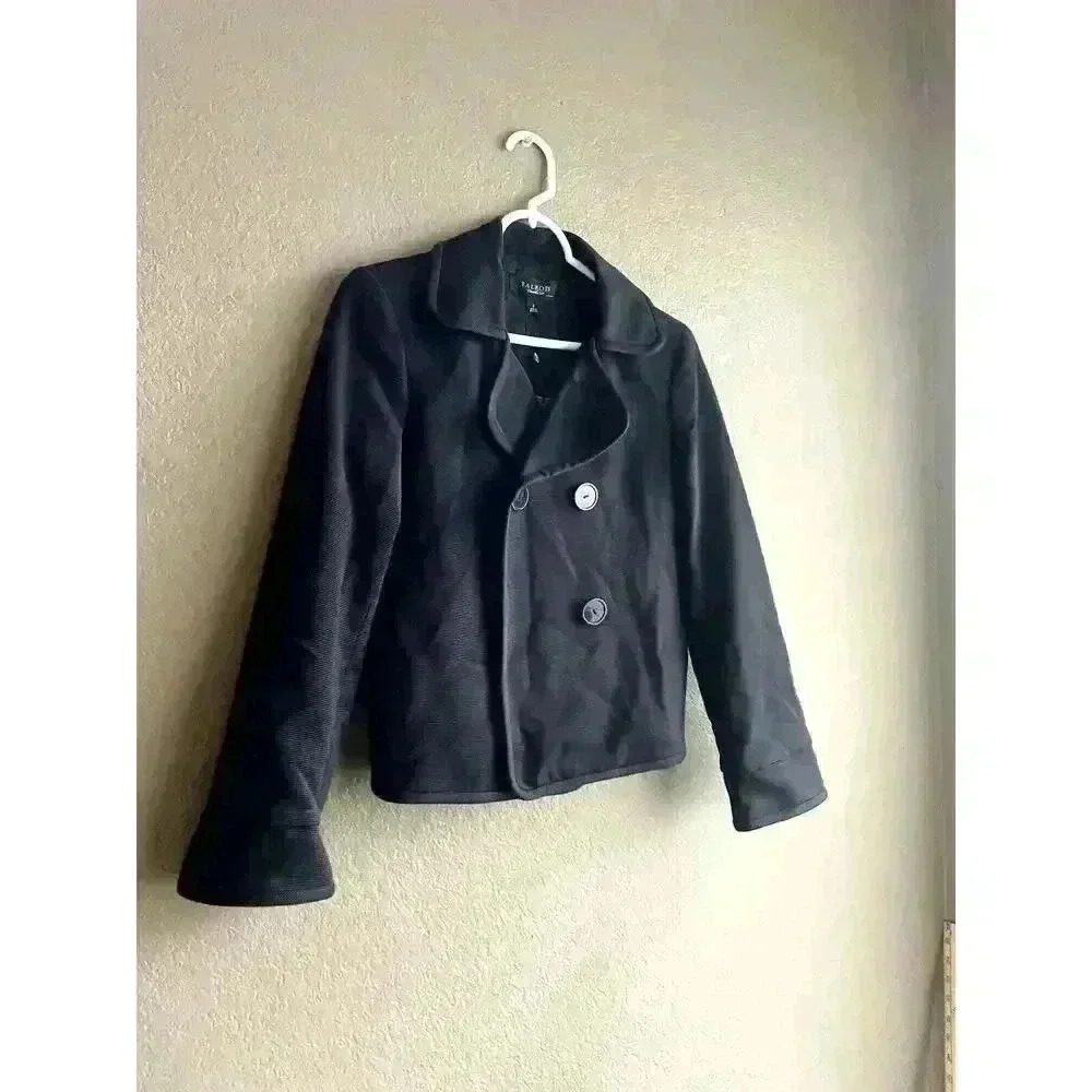 NWT Talbots Size 2 Silk Cotton Black Frail Hem Suit Jacket Blazer Women Pea Coat